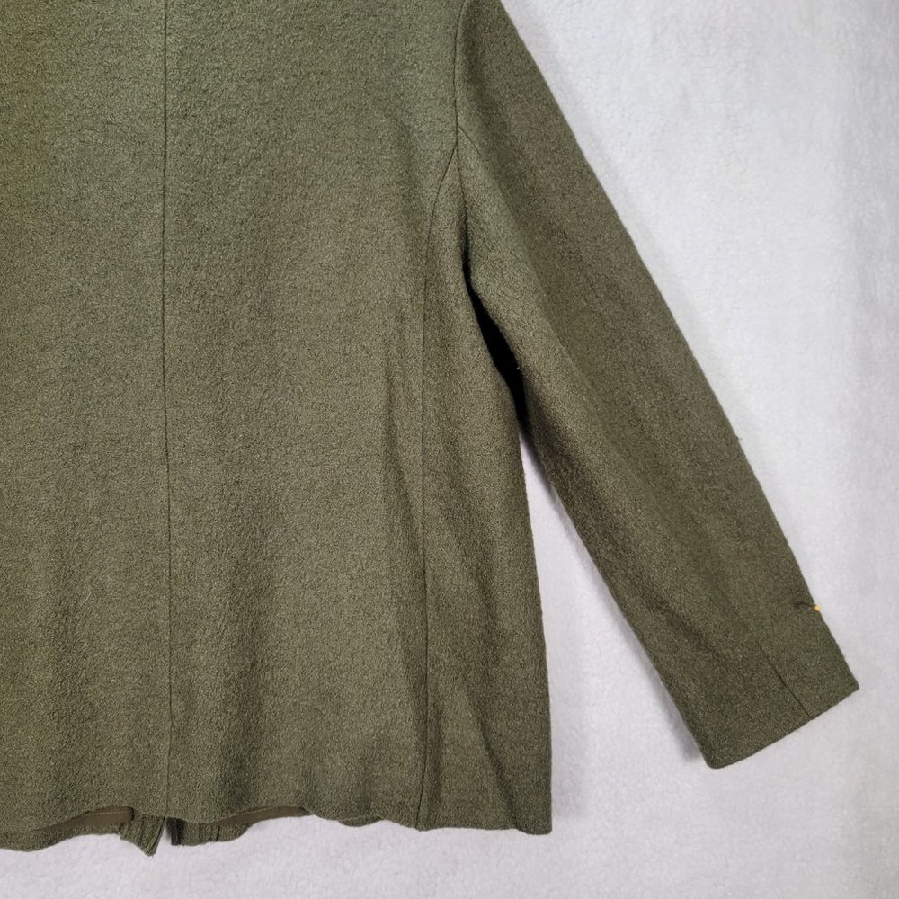 Y2K Chico's Green Wool Blend Ruffled Round Neck Button Up Maximalist Jacket Coat - Picture 10 of 15